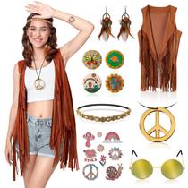 Conjunto de fantasias PARTTELY, roupas dos anos 70 para mulheres hippie, 15 unidades Conjunto de fantasias PARTTELY, roupas dos anos 70 para mulheres hippie, 15 unidades
