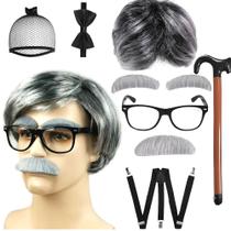 Conjunto de fantasias: peruca cinza Grandpa para homens, peruca sintética Conjunto de fantasias: peruca cinza Grandpa para homens, peruca sintética