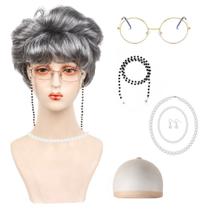 Conjunto de fantasias: peruca curta cinza para mulheres e homens - cabelo sintético Conjunto de fantasias: peruca curta cinza para mulheres e homens - cabelo sintético