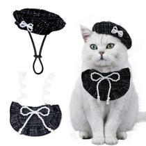 Conjunto de fantasias Pet Princess, chapéu de boina para cães e gatos com gravata borboleta de pérola