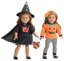Conjunto de fantasias Sweet Dolly Halloween Pumpkin Witch para bonecas de 18 polegadas