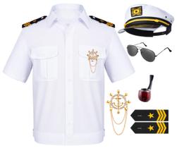 Conjunto de fantasias TOGROP Yacht Captain Sailor Shirt Chapéu Masculino XXL Conjunto de fantasias TOGROP Yacht Captain Sailor Shirt Chapéu Masculino XXL