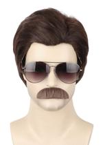 Conjunto de fantasias Topcosplay, peruca curta masculina marrom escura com óculos