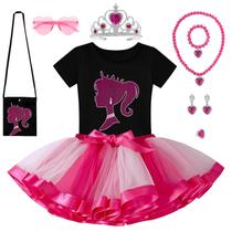 Conjunto de fantasias VORLITS para meninas com tutu rosa arco-íris de 3 a 9 anos Conjunto de fantasias VORLITS para meninas com tutu rosa arco-íris de 3 a 9 anos