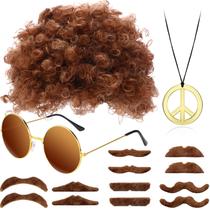 Conjunto de fantasias WILLBOND Hippie Afro Wig Disco para homens marrom