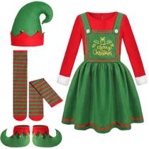 Conjunto de fantasias XUEKAIKAI Christmas Elf Girl com chapéu, meias e