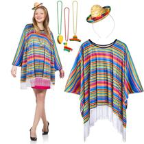 Conjunto de fantasias Yahenda Cinco De Mayo Party Serape Poncho e Chapéu