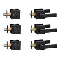 Conjunto de fechadura de porta com Deadbolt Cielsa Dawn Matte Black, pacote com 3