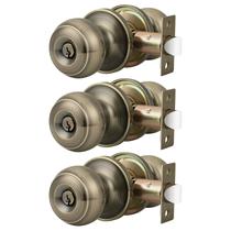 Conjunto de fechaduras de porta de entrada Probrico Antique Brass, pacote com 3