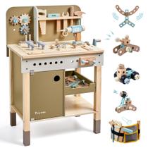 Conjunto de ferramentas: bancada de trabalho de madeira de brinquedo com furadeira elétrica para crianças de 3 a 9 anos Conjunto de ferramentas: bancada de trabalho de madeira de brinquedo com furadeira elétrica para crianças de 3 a 9 anos