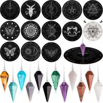 Conjunto de ferramentas de adivinhação, pêndulos de cristal Meooeck com placa, 24 unidades