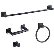 Conjunto de ferramentas de banheiro bluebyrne Matte Black 4 peças Conjunto de ferramentas de banheiro bluebyrne Matte Black 4 peças