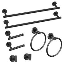 Conjunto de ferramentas de banheiro Cilee Matte Black, 8 peças com barra de toalha de 60 cm