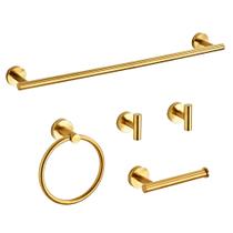 Conjunto de ferramentas de banheiro KUUBTH Brushed Dark Gold 5 peças Conjunto de ferramentas de banheiro KUUBTH Brushed Dark Gold 5 peças