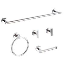 Conjunto de ferramentas de banheiro KUUBTH Chrome de 5 peças com toalheiros Conjunto de ferramentas de banheiro KUUBTH Chrome de 5 peças com toalheiros