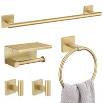 Conjunto de ferramentas de banheiro Lairuier Brushed Gold 5 unidades Conjunto de ferramentas de banheiro Lairuier Brushed Gold 5 unidades