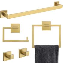 Conjunto de ferramentas de banheiro YACVCL Brushed Gold 5 peças Conjunto de ferramentas de banheiro YACVCL Brushed Gold 5 peças