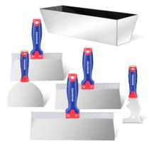 Conjunto de ferramentas de drywall WORKPRO em aço inoxidável 8 em 1 com bandeja de lama Conjunto de ferramentas de drywall WORKPRO em aço inoxidável 8 em 1 com bandeja de lama
