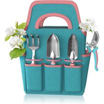 Conjunto de ferramentas de jardim Macaron de 6 peças com luvas e bolsa de transporte Conjunto de ferramentas de jardim Macaron de 6 peças com luvas e bolsa de transporte