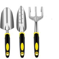 Conjunto de ferramentas de jardinagem de 3 peças de alumínio com pá, ancinho, mini