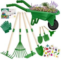 Conjunto de ferramentas de jardinagem Qtioucp Kids com carrinho de mão e manual