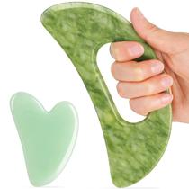 Conjunto de ferramentas de massagem Gua Sha Jade Stone maior com alça
