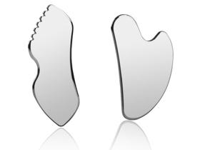 Conjunto de ferramentas faciais Gua Sha InfiniteRelax em aço inoxidável, 2 unidades