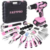 Conjunto de ferramentas FASTPRO, 177 peças, 20V, furadeira sem fio, rosa