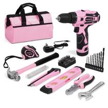 Conjunto de ferramentas: furadeira sem fio WORKPRO 12V rosa, 61 unidades com bolsa