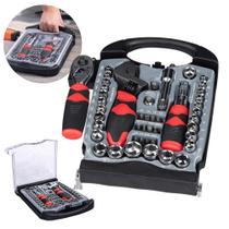 Conjunto De Ferramentas Kit 45 Peças Catraca Reversível Soquetes Preto E Vermelho