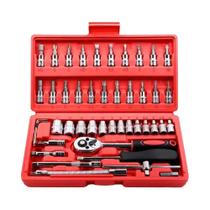 Conjunto De Ferramentas Para Reparação Automotiva Com 46 Peças, Chave De Catraca E Soquetes Para