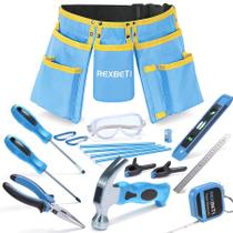 Conjunto de ferramentas REXBETI Young Builder's 18 unidades com cinto de ferramentas Kids Blue