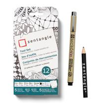 Conjunto de ferramentas Sakura Zentangle, 5 canetas Black Micron, 1 lápis, 12 unidades Conjunto de ferramentas Sakura Zentangle, 5 canetas Black Micron, 1 lápis, 12 unidades