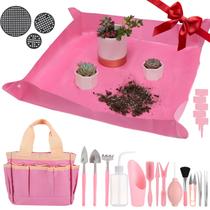 Conjunto de ferramentas suculentas ANPHSIN 44 unidades com tapete de replantio e bolsa rosa