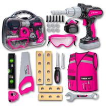 Conjunto de ferramentas TOMLEON Kids com estojo de transporte, furadeira de brinquedo e colete Conjunto de ferramentas TOMLEON Kids com estojo de transporte, furadeira de brinquedo e colete