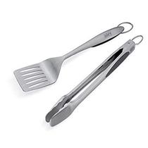 Conjunto de ferramentas Weber Deluxe em aço inoxidável com espátula e pinça Conjunto de ferramentas Weber Deluxe em aço inoxidável com espátula e pinça
