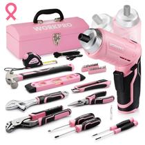 Conjunto de ferramentas WORKPRO 75 peças rosa com chave de fenda sem fio de 3,7 V Conjunto de ferramentas WORKPRO 75 peças rosa com chave de fenda sem fio de 3,7 V