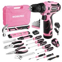 Conjunto de ferramentas WORKPRO Pink com furadeira elétrica 108 unidades com caixa de ferramentas Conjunto de ferramentas WORKPRO Pink com furadeira elétrica 108 unidades com caixa de ferramentas