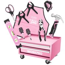Conjunto de ferramentas WORKPRO Pink para crianças com caixa de ferramentas de aço de 30 cm 10 ferramentas