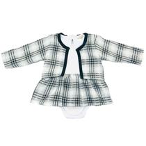 Conjunto de Festa Bebê Body com Saia e Casaco Bolero Xadrez