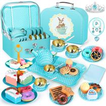 Conjunto de festa de chá IAOVueby Bunny Tea Party Set azul com 49 unidades Conjunto de festa de chá IAOVueby Bunny Tea Party Set azul com 49 unidades