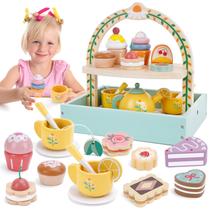 Conjunto de festa de chá Melofaver Wooden com suporte para cupcake de 3 a 8 anos