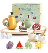 Conjunto de festa de chá PairPear Wooden Toys para meninas e meninos de 3 anos ou mais
