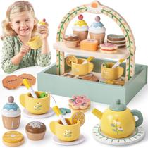 Conjunto de festa de chá Toyssa Wooden para meninas de 2 a 6 anos com armazenamento Conjunto de festa de chá Toyssa Wooden para meninas de 2 a 6 anos com armazenamento