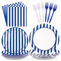 Conjunto de festa Dishware Grencian, 96 peças, listrado em azul e branco