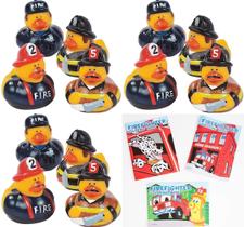 Conjunto de festa Fireman Rubber Ducks e livros para colorir para 12 crianças