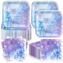 Conjunto de festa Zhehao, 72 unidades, Winter Snowflake, pratos e guardanapos de 7"
