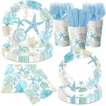 Conjunto de festas descartável Peghoqu Ocean Seashell Coastal, 24 unidades