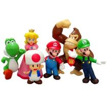 Conjunto De Figuras De Ação Super Mario Bros 6 Peças Luigi Yoshi Donkey Kong Cogumelo Bonecos De PVC