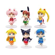 Conjunto De Figuras De Anime Sailor Moon 6 PCS 7cm Tsukino Usagi Chibiusa Hino Rei Kino Makoto